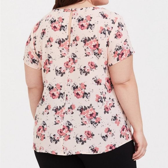 Plus Size 3X Womens Skull Georgette Torrid Cut-out blouse gothic Pink rockabilly - Picture 3 of 3